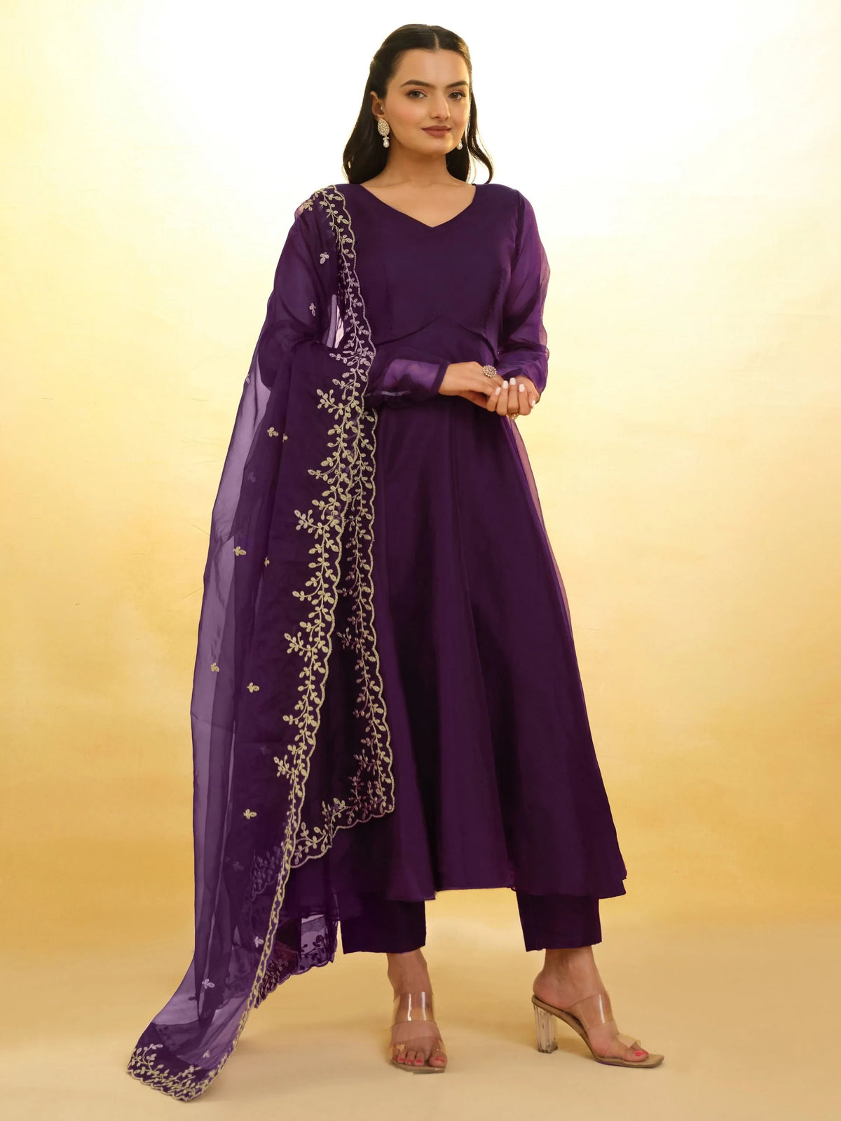 Purple Glamorous Embroidered Georgette Mehendi Wear Sharara Suit for Women