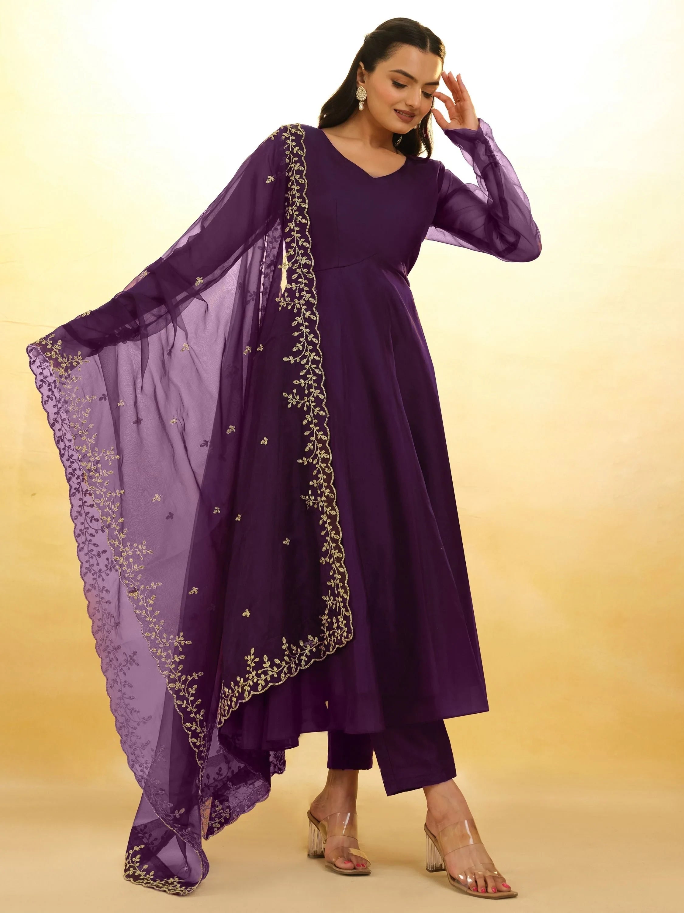 Purple Glamorous Embroidered Georgette Mehendi Wear Sharara Suit for Women
