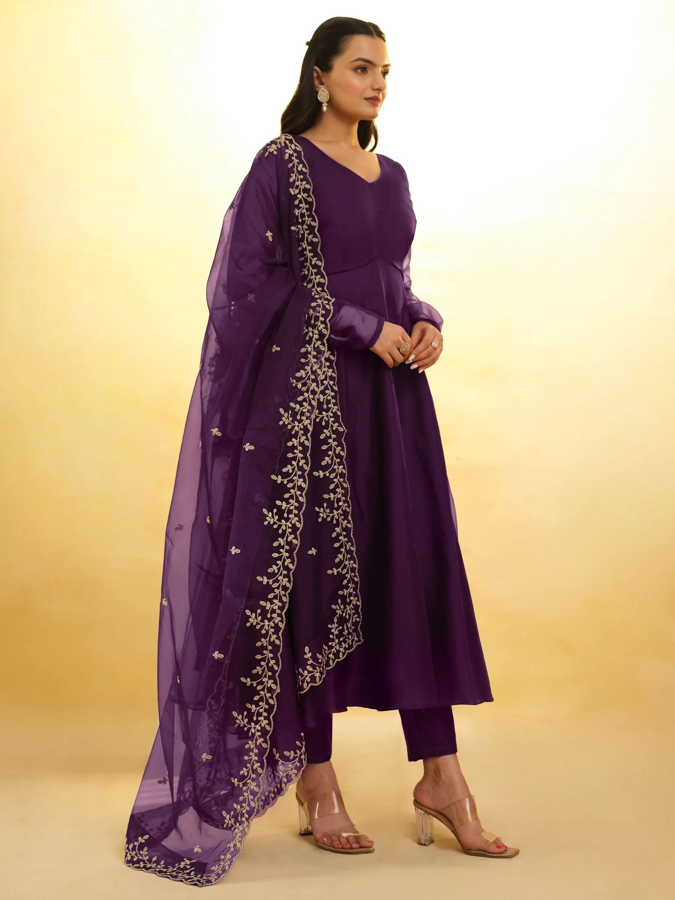 Purple Glamorous Embroidered Georgette Mehendi Wear Sharara Suit for Women