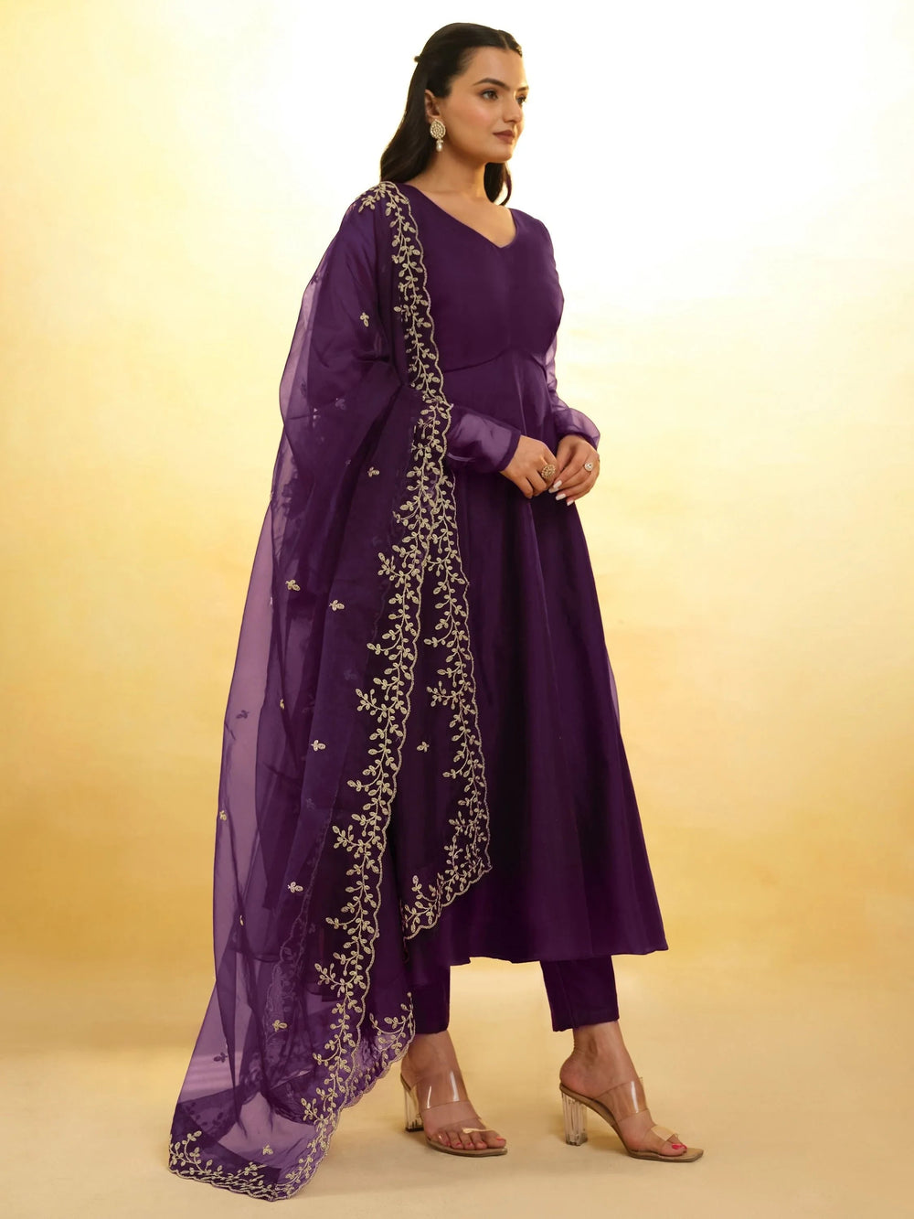 Purple Glamorous Embroidered Georgette Mehendi Wear Sharara Suit for Women