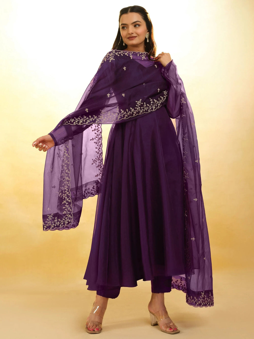 Purple Glamorous Embroidered Georgette Mehendi Wear Sharara Suit for Women
