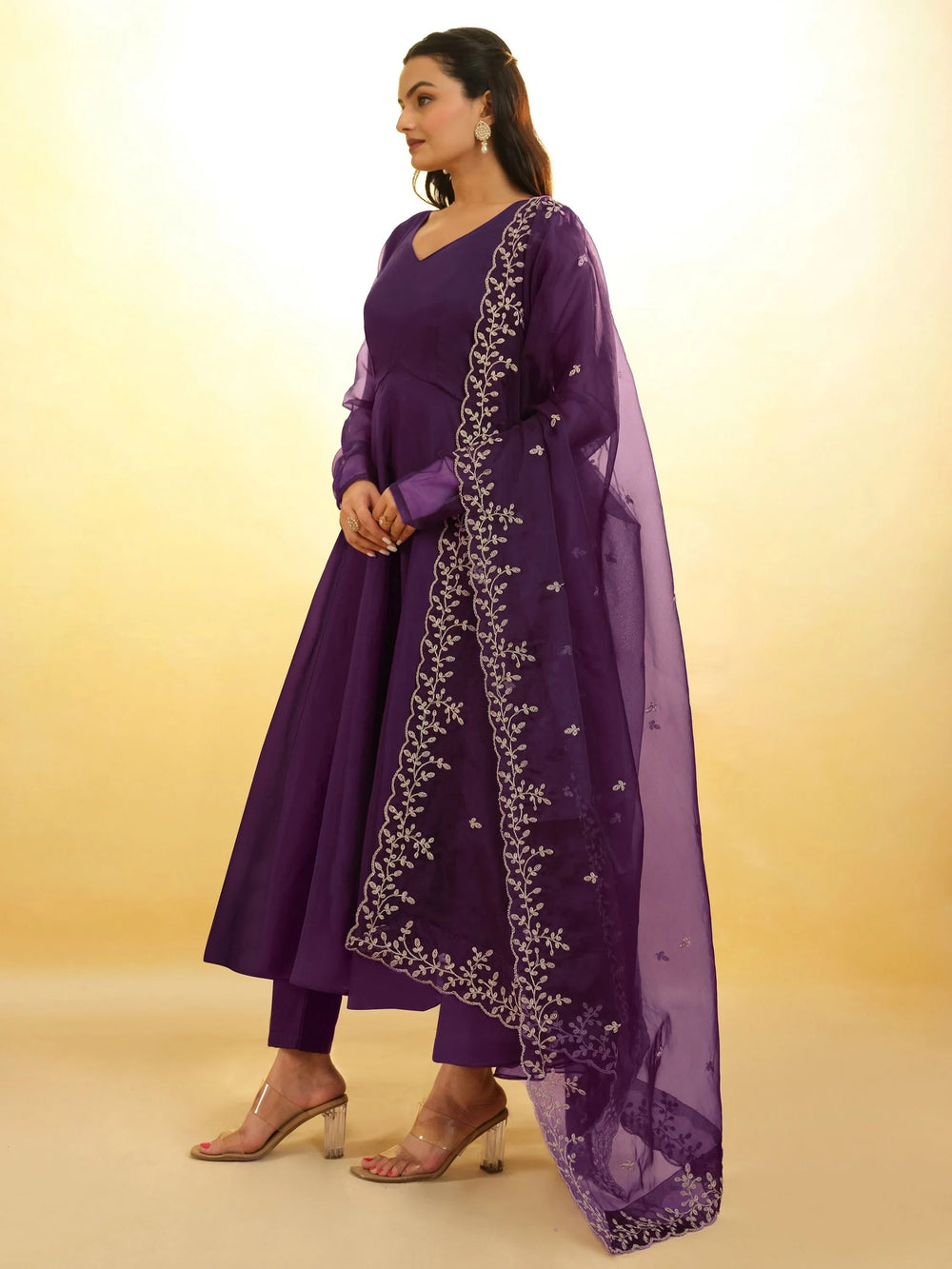 Purple Glamorous Embroidered Georgette Mehendi Wear Sharara Suit for Women