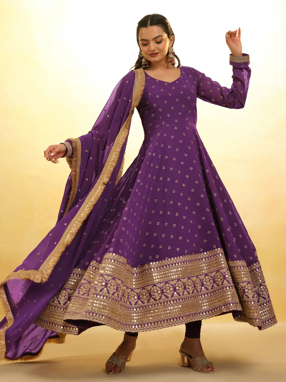 Purple Glamorous Embroidered Georgette Mehendi Wear Sharara Suit for Women