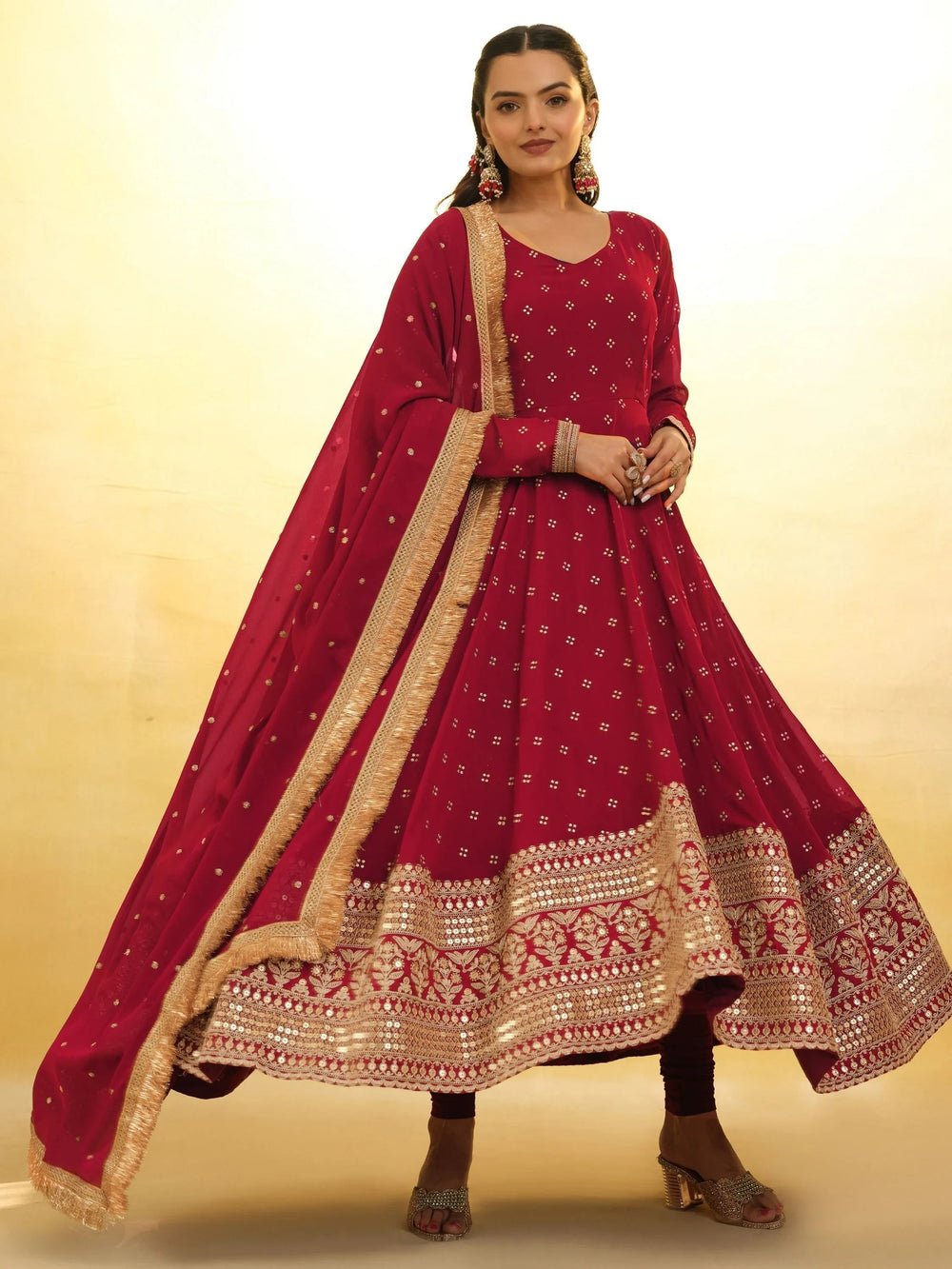 Red Glamorous Embroidered Georgette Mehendi Wear Sharara Suit for Women