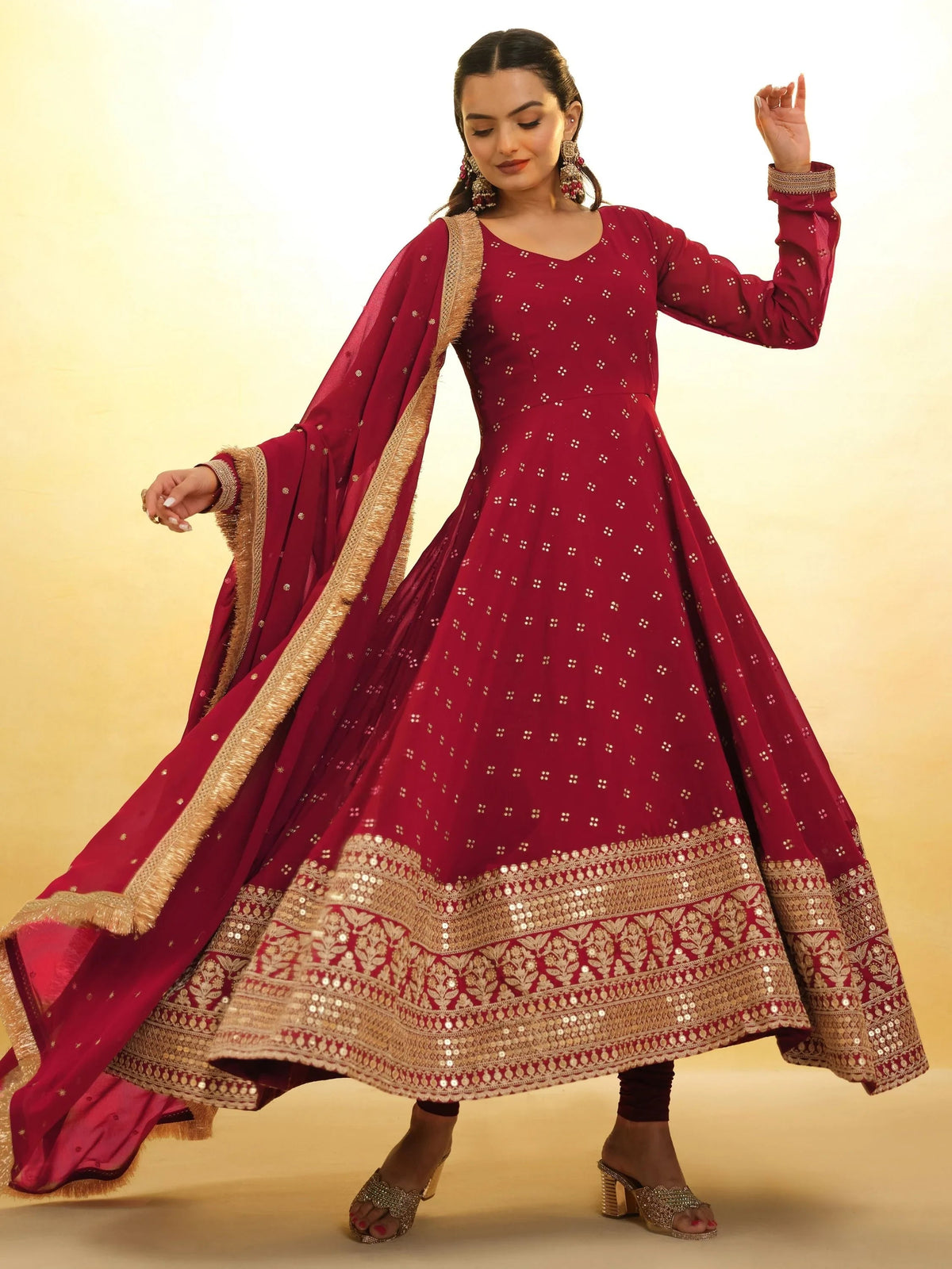 Red Glamorous Embroidered Georgette Mehendi Wear Sharara Suit for Women