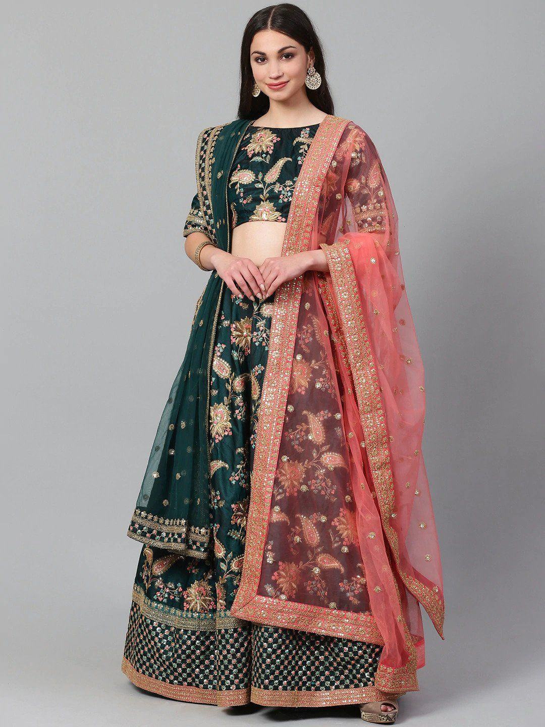Taffeta lehenga choli with sequins embroidery and zari work for wedding occasions