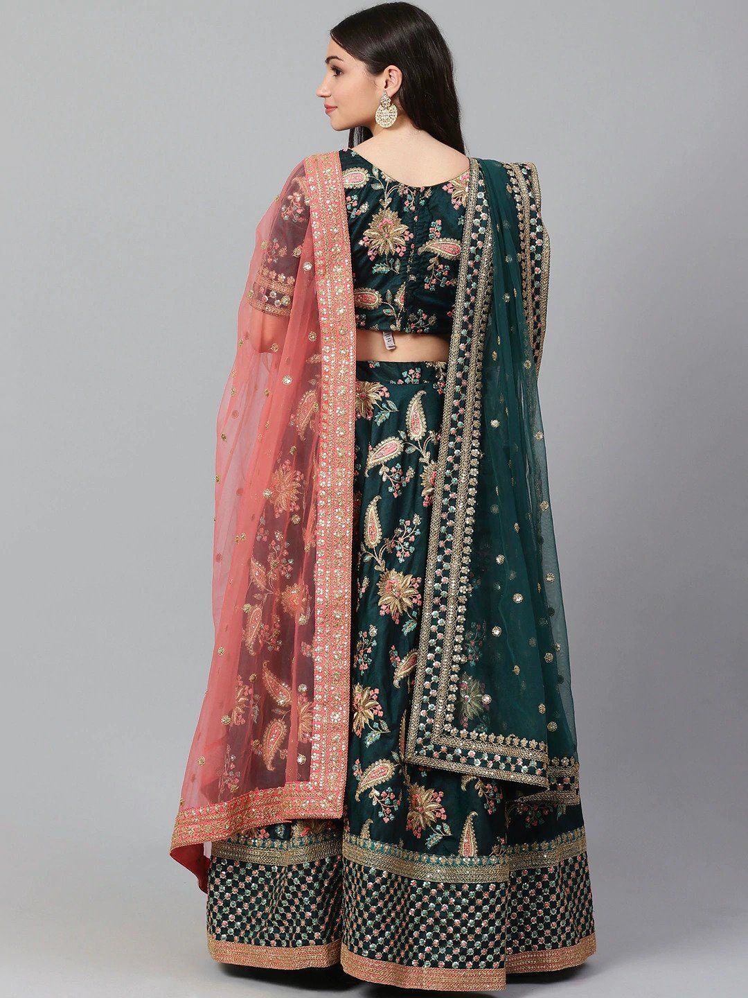 Taffeta lehenga choli with sequins embroidery and zari work for wedding occasions