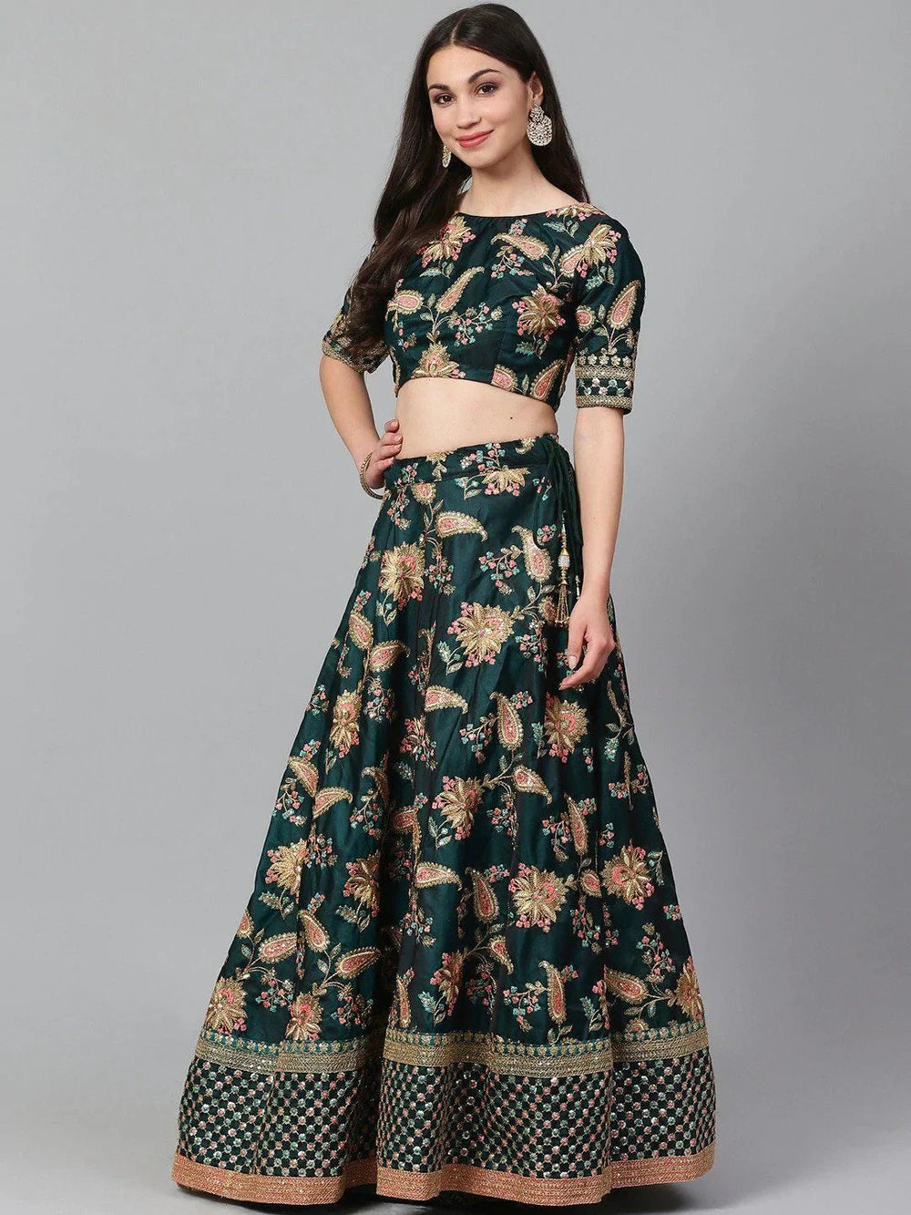 Taffeta lehenga choli with sequins embroidery and zari work for wedding occasions