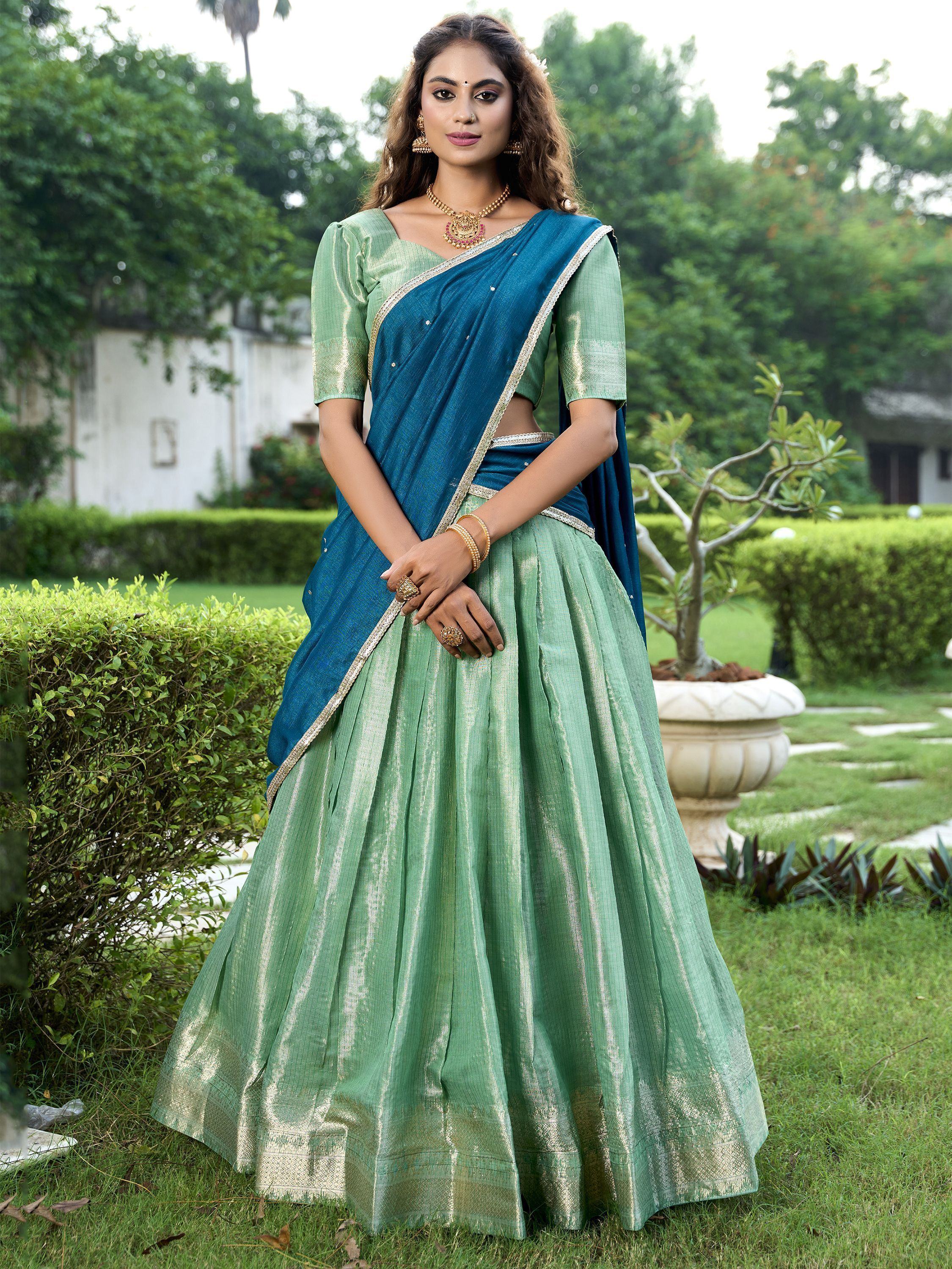 Sea Green Silk Zari Weaving Function Lehenga Choli With Dupatta