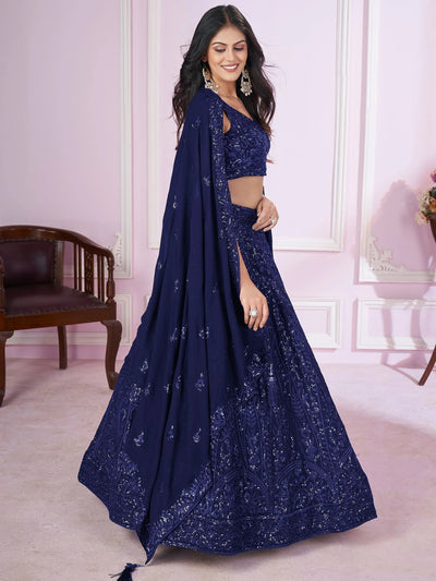 Navy Iconic Sequins Georgette Wedding Lehenga Choli Festive Collection