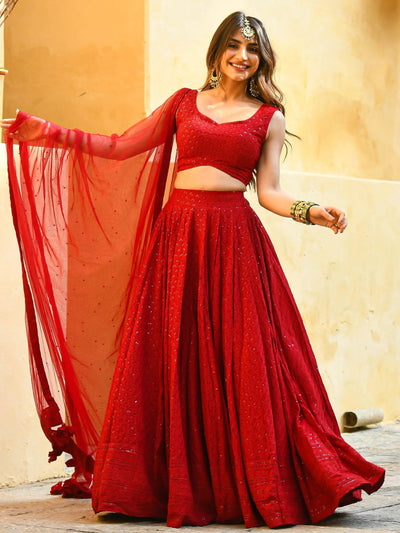 Sequins georgette lehenga choli with thread embroidery for wedding and sangeet occasions