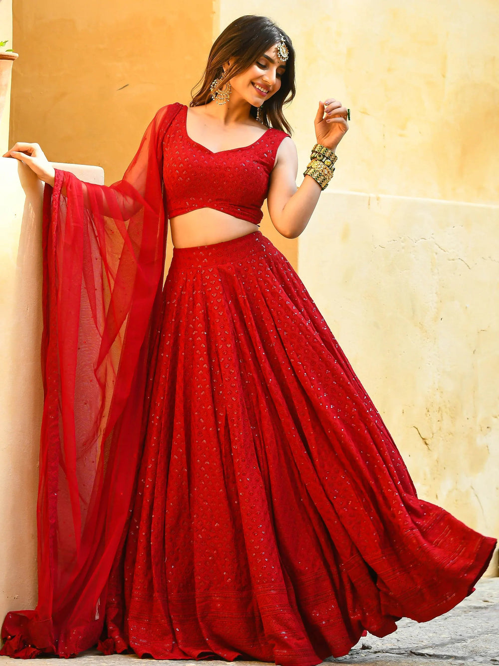 Sequins georgette lehenga choli with thread embroidery for wedding and sangeet occasions