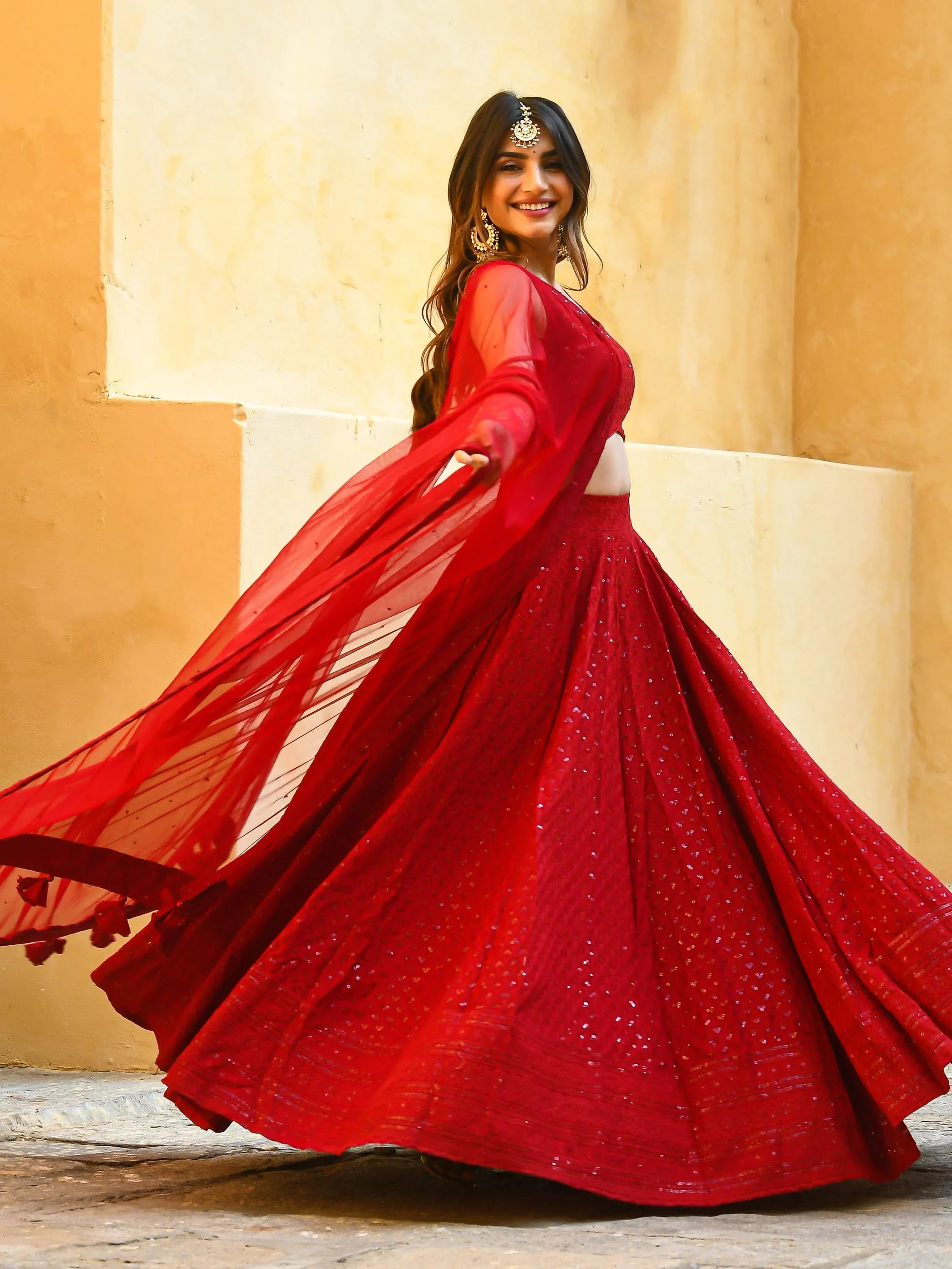 Sequins georgette lehenga choli with thread embroidery for wedding and sangeet occasions