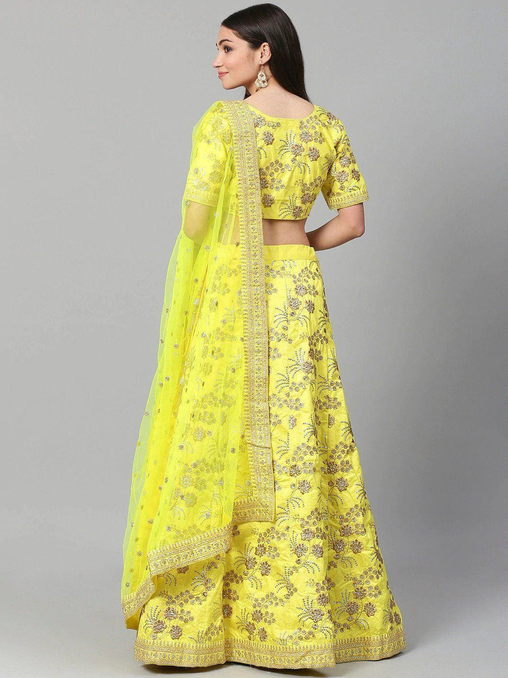 Embroidered silk lehenga choli with zari and sequins work for wedding and reception - Toned Embroidered Party Lehenga Choli with Dupatta