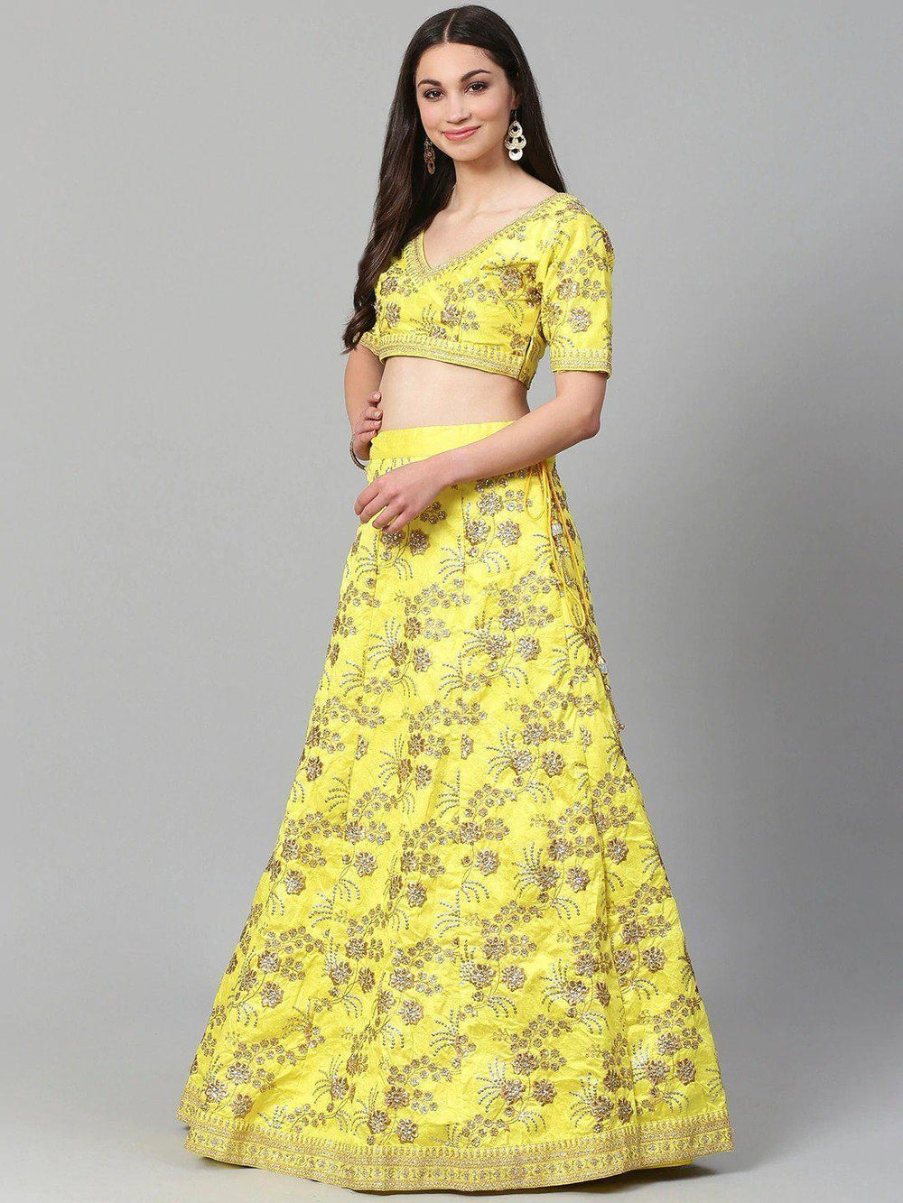 Embroidered silk lehenga choli with zari and sequins work for wedding and reception - Toned Embroidered Party Lehenga Choli with Dupatta