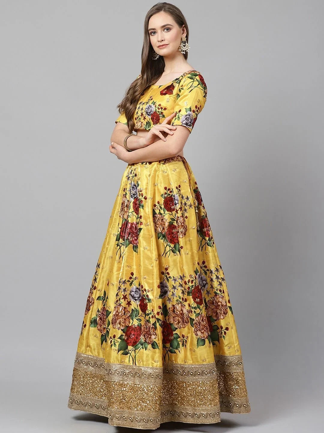 digital printed silk lehenga choli with dupatta for wedding and engagement wear