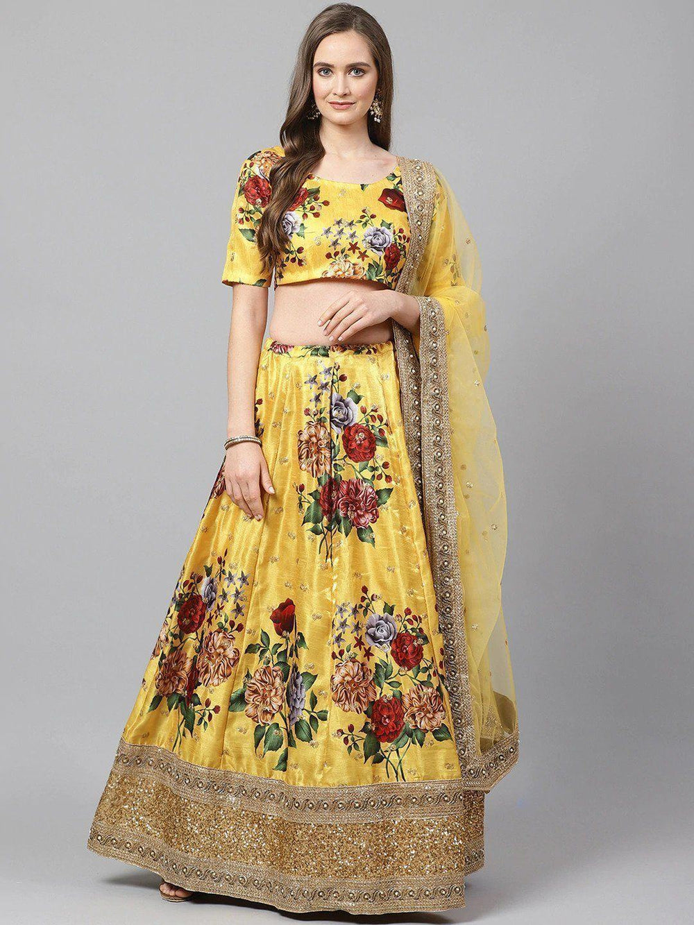digital printed silk lehenga choli with dupatta for wedding and engagement wear