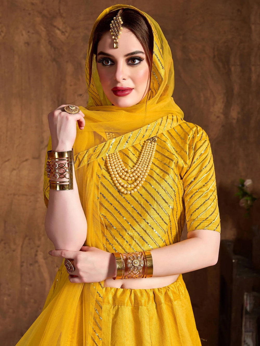 Yellow Zari Embroidered Art Silk Bridal Lehenga Choli with Dupatta