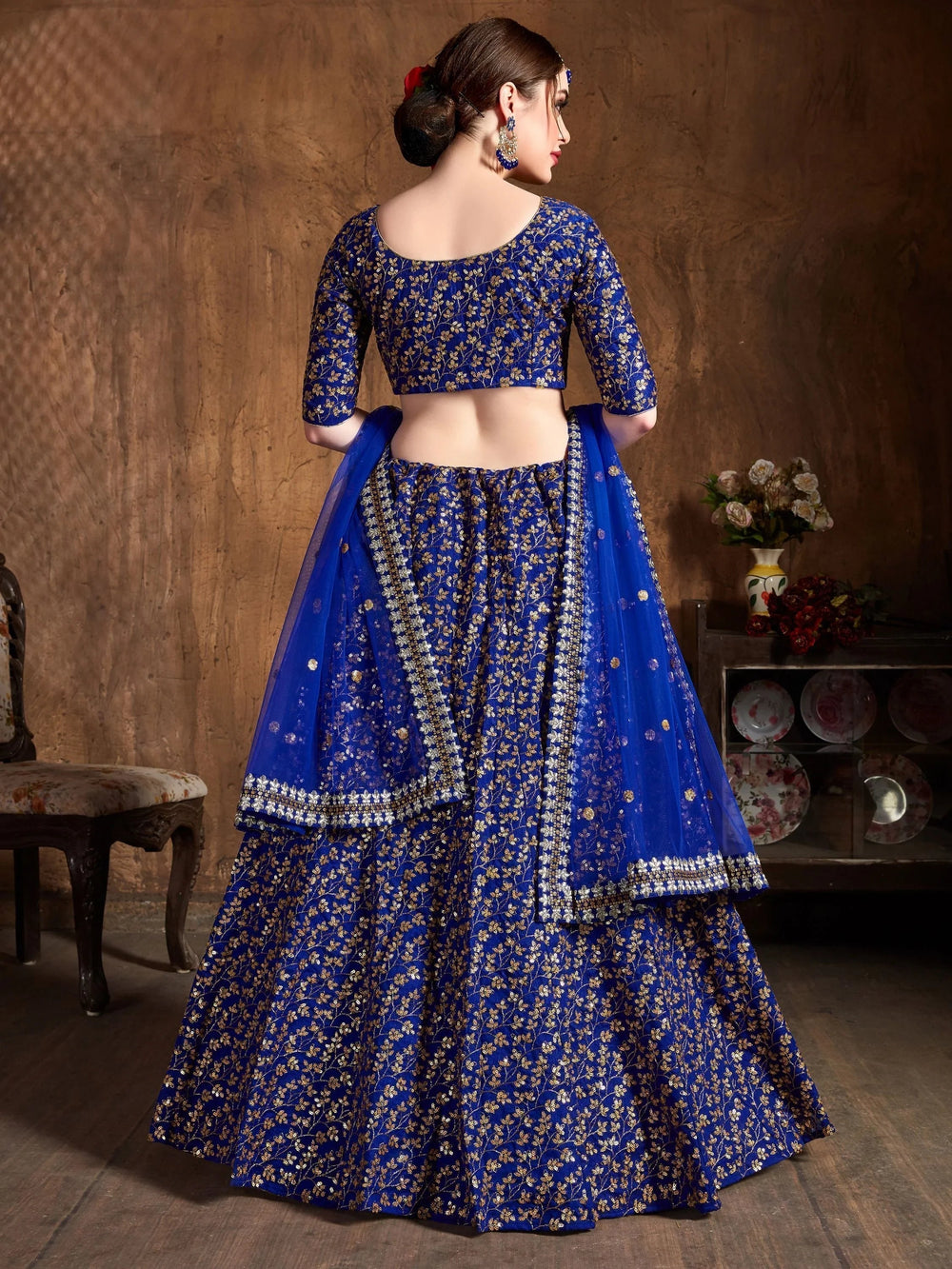Blue Zari Embroidered Raw Silk Wedding Lehenga Choli with Dupatta