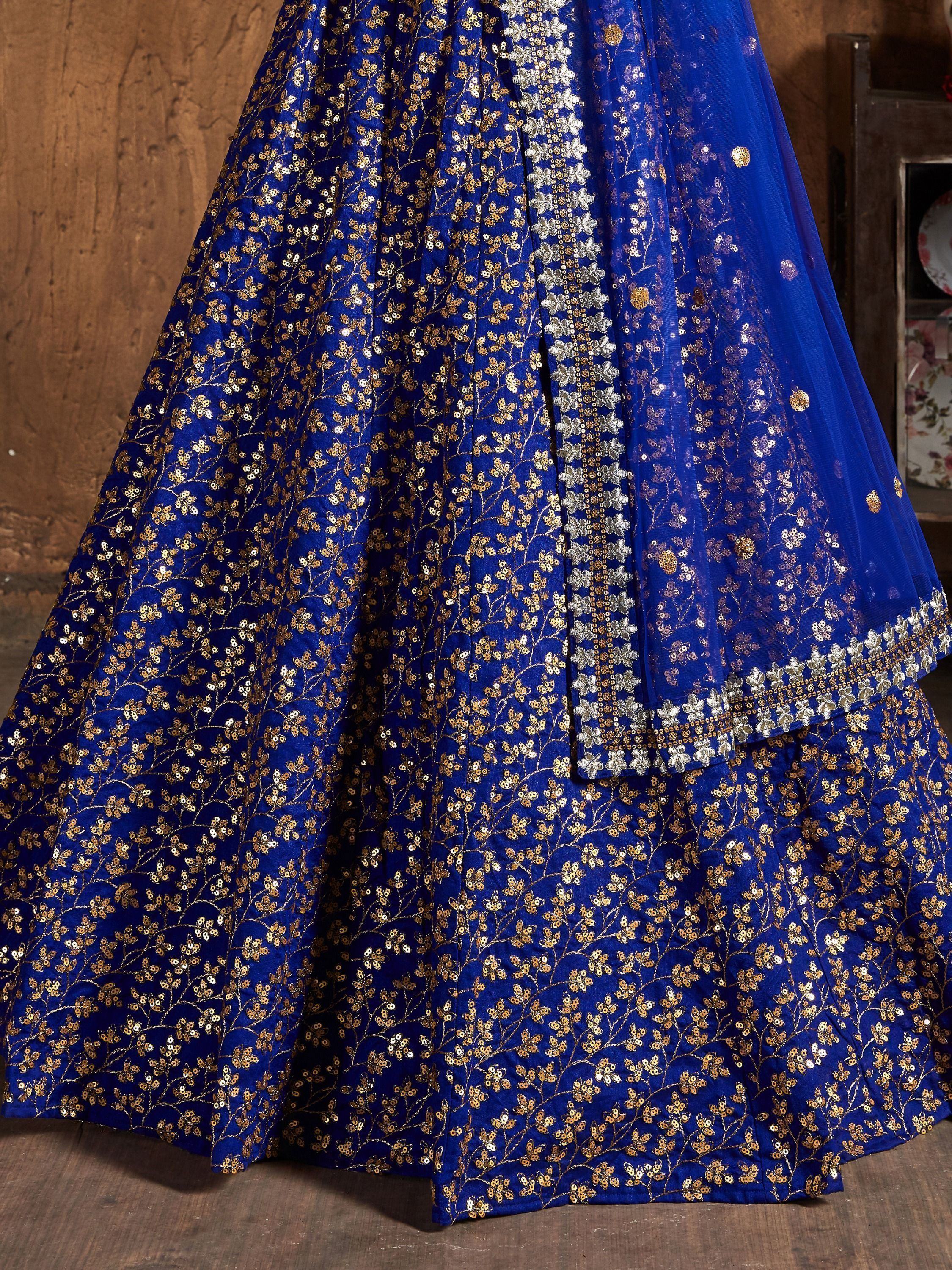 Blue Zari Embroidered Raw Silk Wedding Lehenga Choli with Dupatta